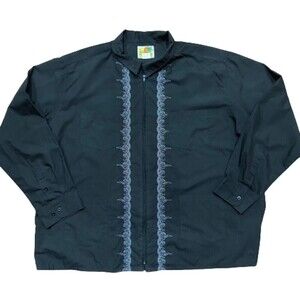 Haband Guayabera Full Zip Embroidered Top Casual Big & Tall Black Shirt Men's 3X